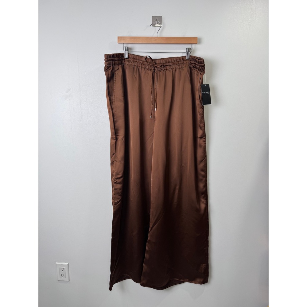 NWT Lauren Ralph Lauren Women Terracotta Satin Wide Leg Drawstring Pants XXL